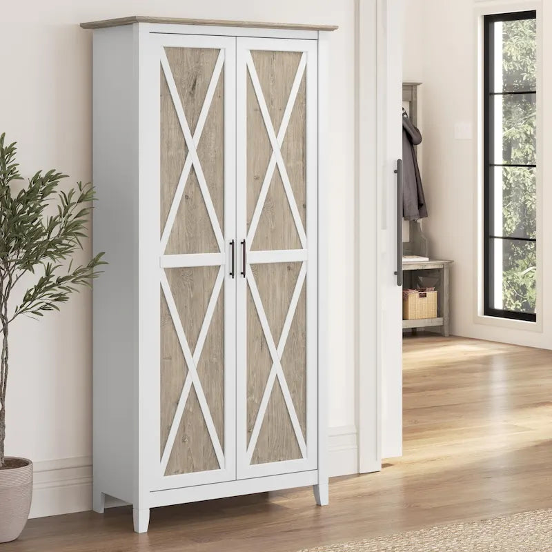 Armoire de rangement haute avec portes et étagères
