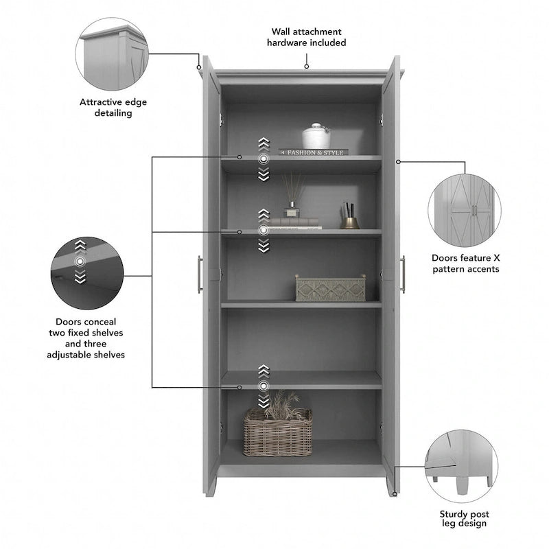 Armoire de rangement haute avec portes et étagères