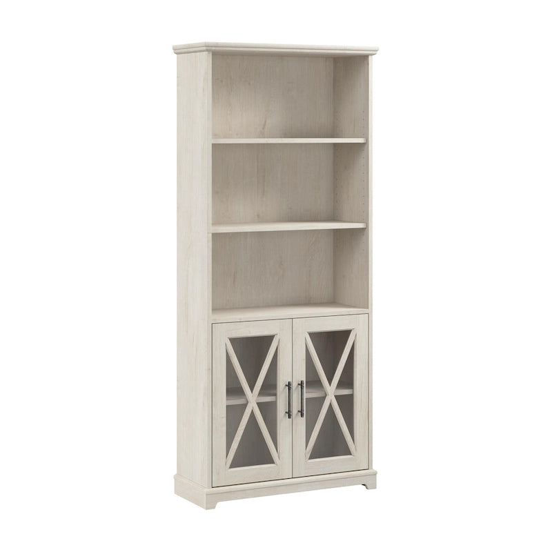 Bibliothèque à 5 étagères de style campagnard avec portes vitrées