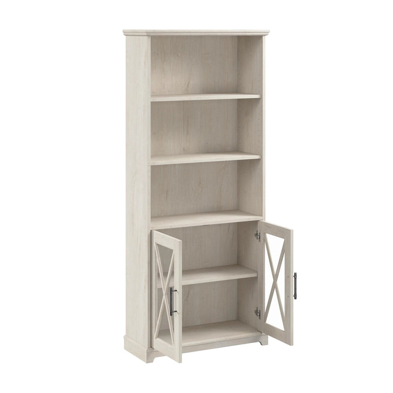Bibliothèque à 5 étagères de style campagnard avec portes vitrées