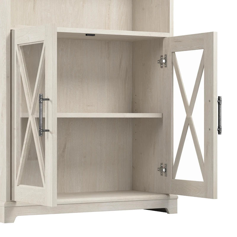 Bibliothèque à 5 étagères de style campagnard avec portes vitrées