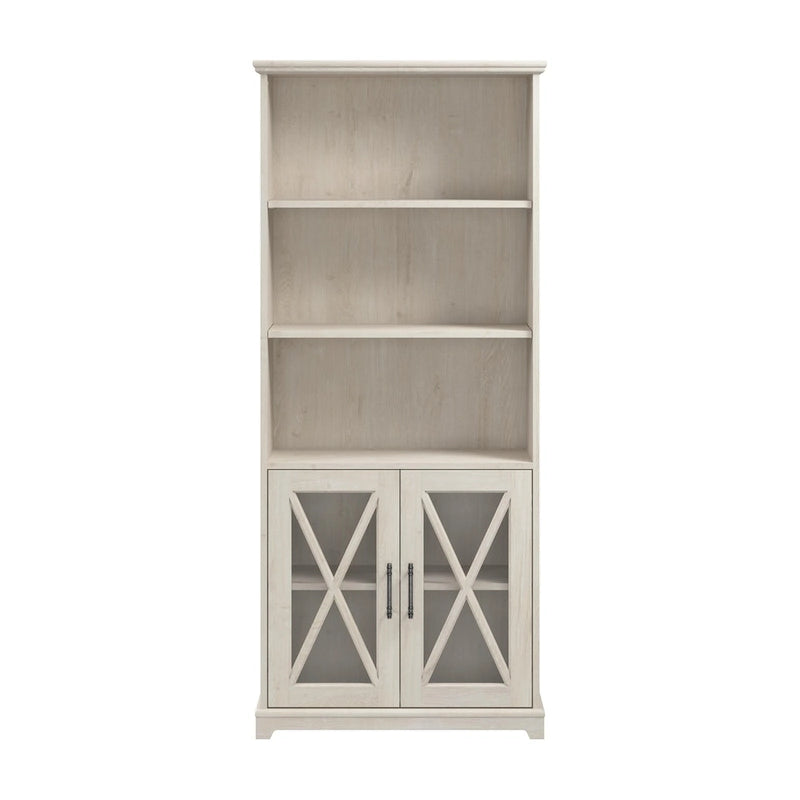 Bibliothèque à 5 étagères de style campagnard avec portes vitrées