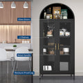 Armoire métallique arquée haute de 73 pouces, armoire de rangement de cuisine moderne arquée avec portes en verre et 2 étagères réglables