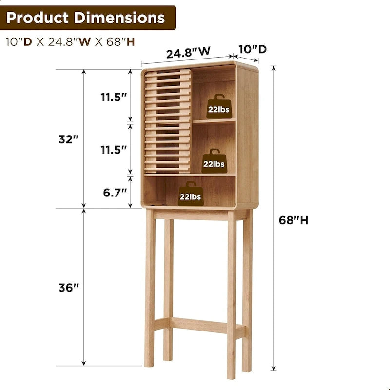 Armoire de rangement à persiennes au-dessus des toilettes, Meuble de rangement pour salle de bain