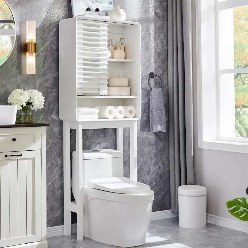 Armoire de rangement à persiennes au-dessus des toilettes, Meuble de rangement pour salle de bain