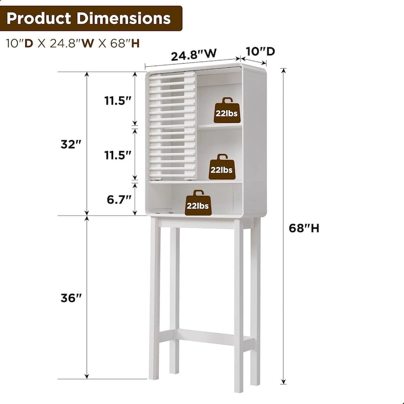 Armoire de rangement à persiennes au-dessus des toilettes, Meuble de rangement pour salle de bain