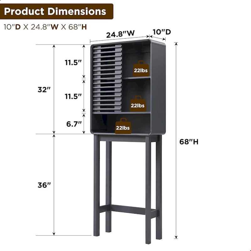 Armoire de rangement à persiennes au-dessus des toilettes, Meuble de rangement pour salle de bain