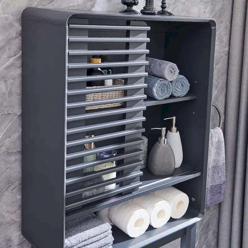 Armoire de rangement à persiennes au-dessus des toilettes, Meuble de rangement pour salle de bain