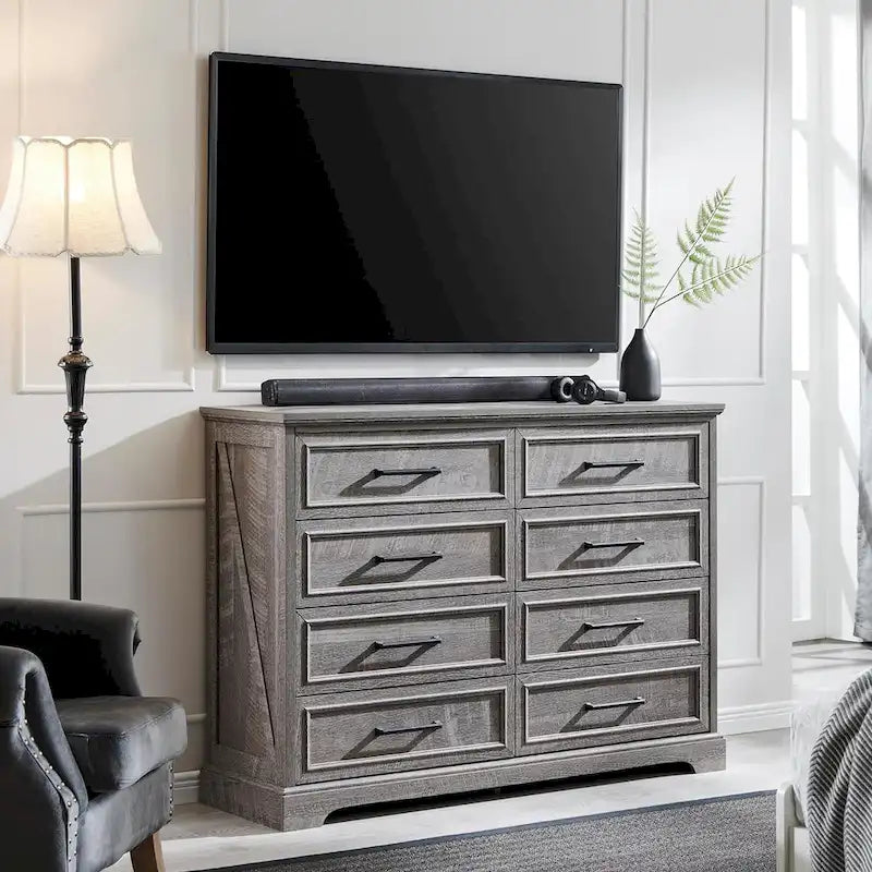 Commode de chambre à 8 tiroirs en bois de style rustique