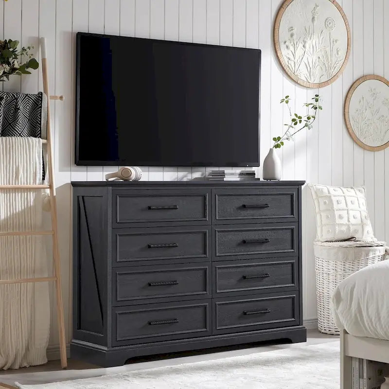 Commode de chambre à 8 tiroirs en bois de style rustique