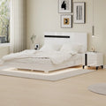 Ensemble de chambre à coucher moderne 3 pièces en laqué brillant, lit flottant, lit plateforme Queen size avec éclairage LED et 2 tables de chevet, blanc