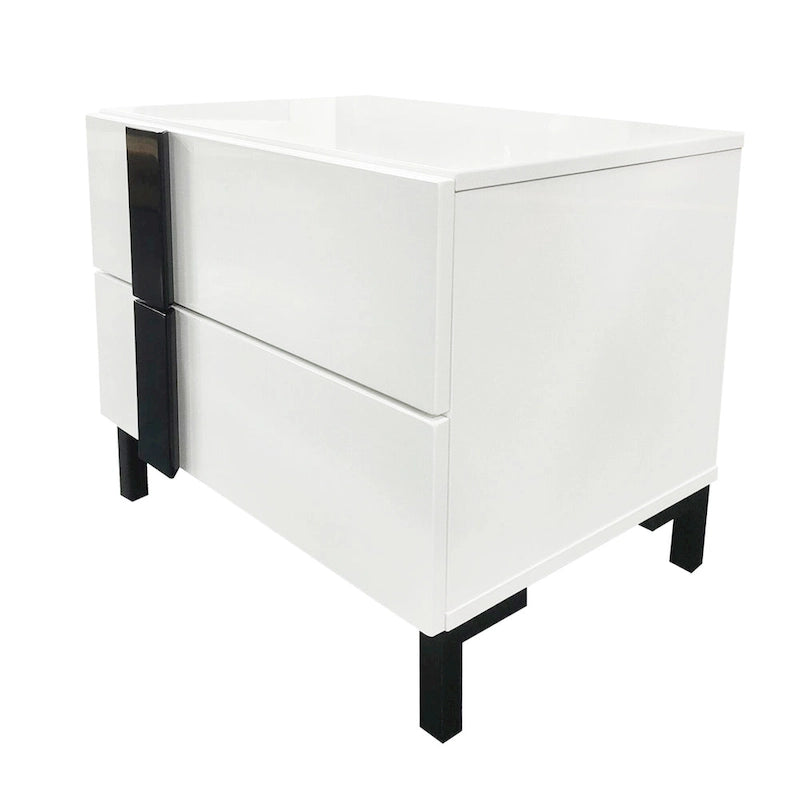 Ensemble de chambre à coucher moderne 3 pièces en laqué brillant, lit flottant, lit plateforme Queen size avec éclairage LED et 2 tables de chevet, blanc