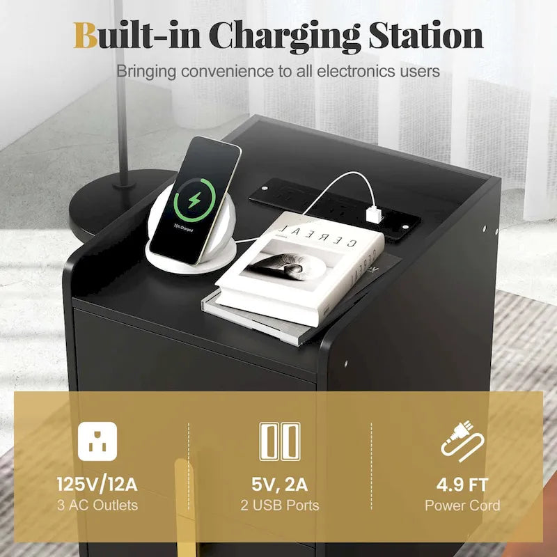 Table de Chevet avec Station de Recharge Tables d'Appoint pour Canapé à Domicile