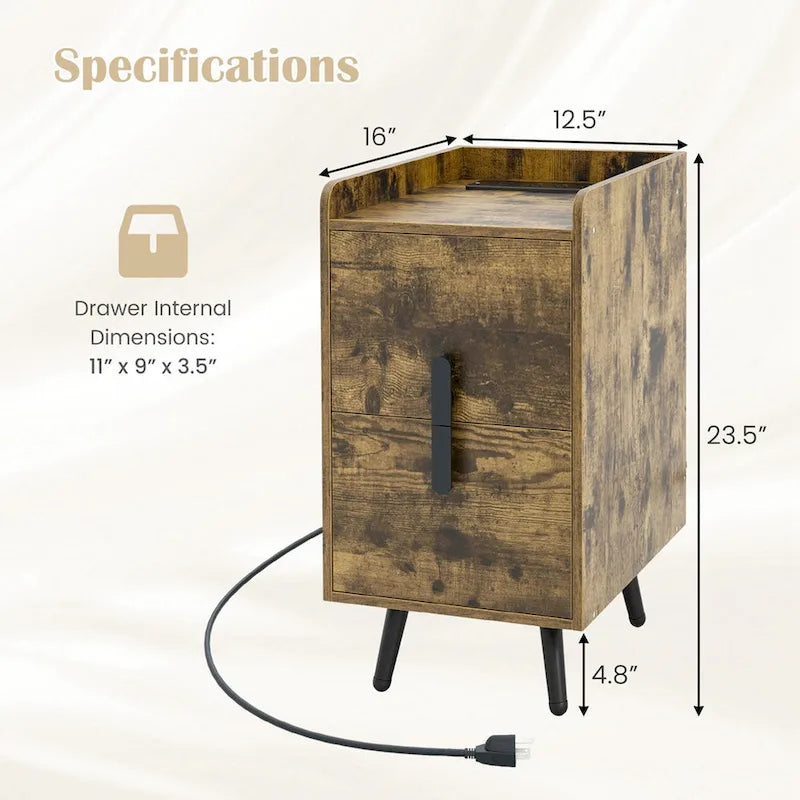 Table de Chevet avec Station de Recharge Tables d'Appoint pour Canapé à Domicile