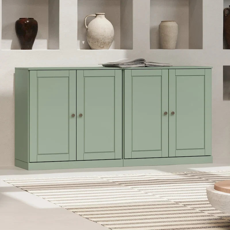  100% Solid Wood 64 Sideboard with Solid Doors, 4-Drawers and Adjustable Shelves