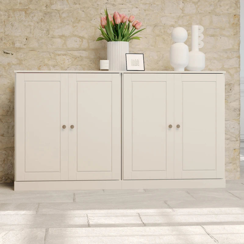 Buffet 100 % bois massif de 163 cm avec portes pleines, 4 tiroirs et étagères réglables