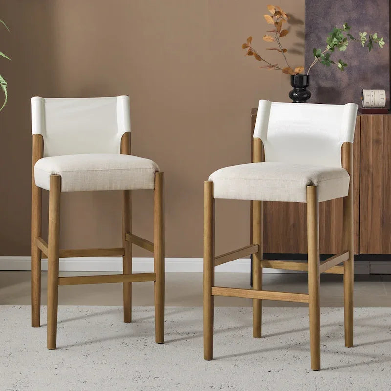  - Mika Modern 28.5 Wood Barstool Set with Neutral Polyester Cushion for Kitchen Island or Home Bar