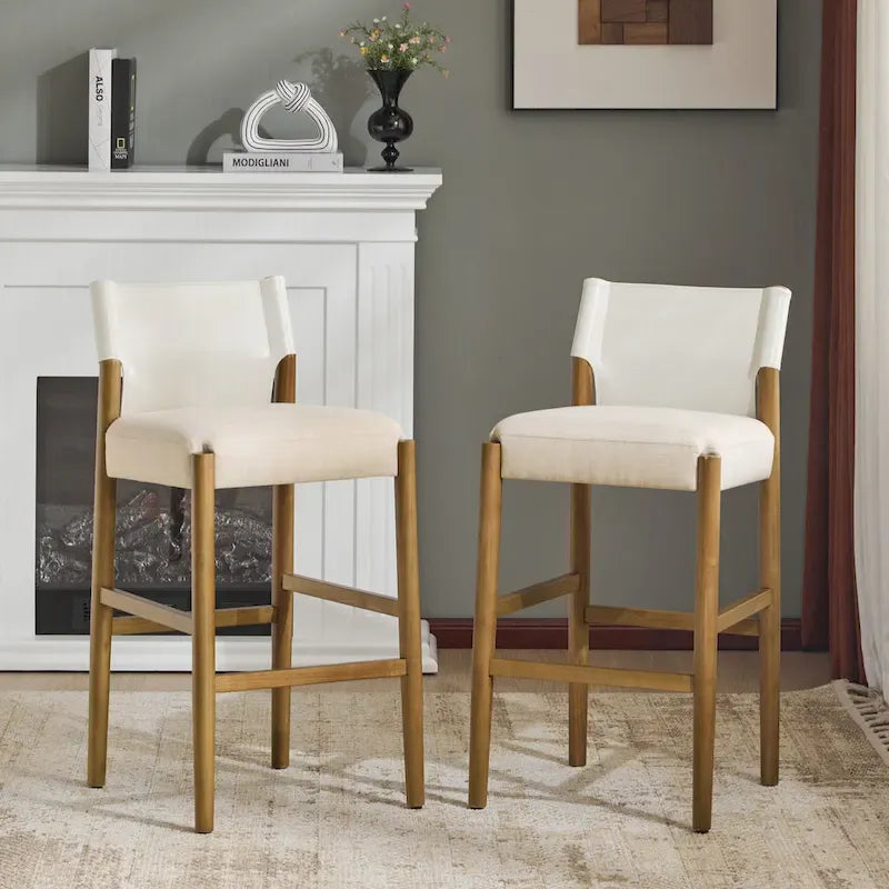 Tabourets de bar modernes en bois de 28,5 po avec coussin en polyester neutre pour îlot de cuisine ou bar à domicile