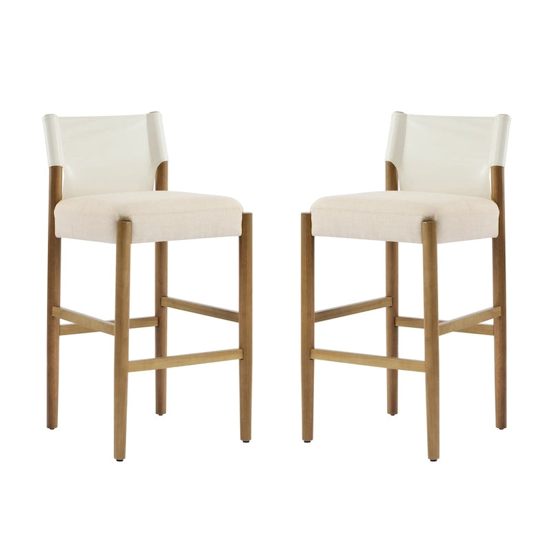 Tabourets de bar modernes en bois de 28,5 po avec coussin en polyester neutre pour îlot de cuisine ou bar à domicile