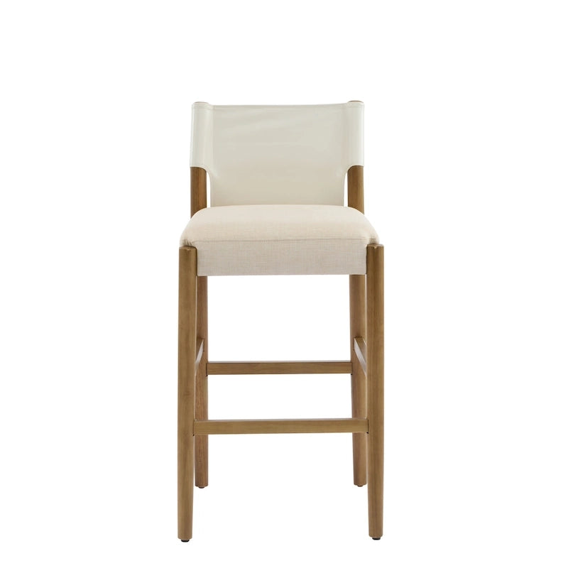Tabourets de bar modernes en bois de 28,5 po avec coussin en polyester neutre pour îlot de cuisine ou bar à domicile