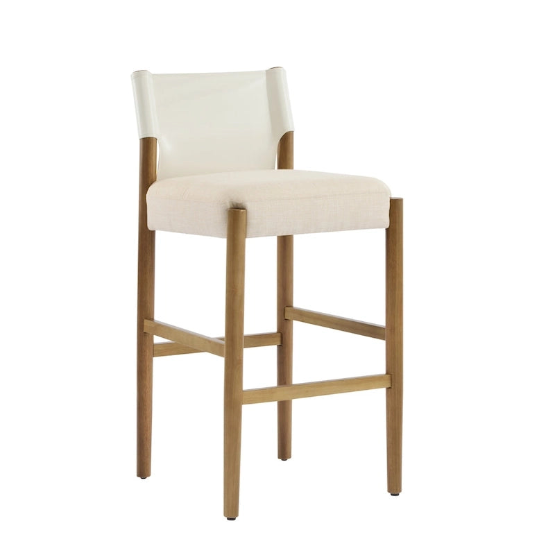 Tabourets de bar modernes en bois de 28,5 po avec coussin en polyester neutre pour îlot de cuisine ou bar à domicile