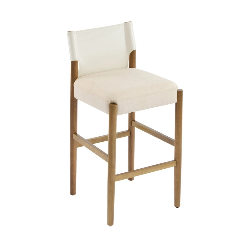 Tabourets de bar modernes en bois de 28,5 po avec coussin en polyester neutre pour îlot de cuisine ou bar à domicile
