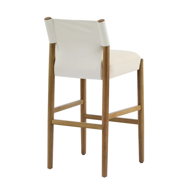 Tabourets de bar modernes en bois de 28,5 po avec coussin en polyester neutre pour îlot de cuisine ou bar à domicile