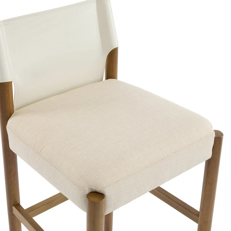 Tabourets de bar modernes en bois de 28,5 po avec coussin en polyester neutre pour îlot de cuisine ou bar à domicile