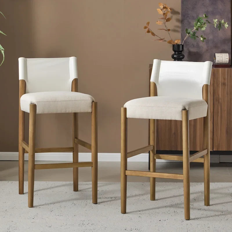 Tabourets de bar modernes en bois de 28,5 po avec coussin en polyester neutre pour îlot de cuisine ou bar à domicile