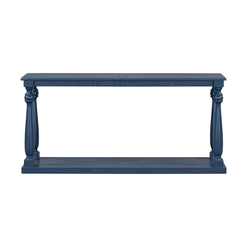 Console de 63 po pour entrée/salon avec étagère de rangement inférieure et pieds sculptés en forme de vase