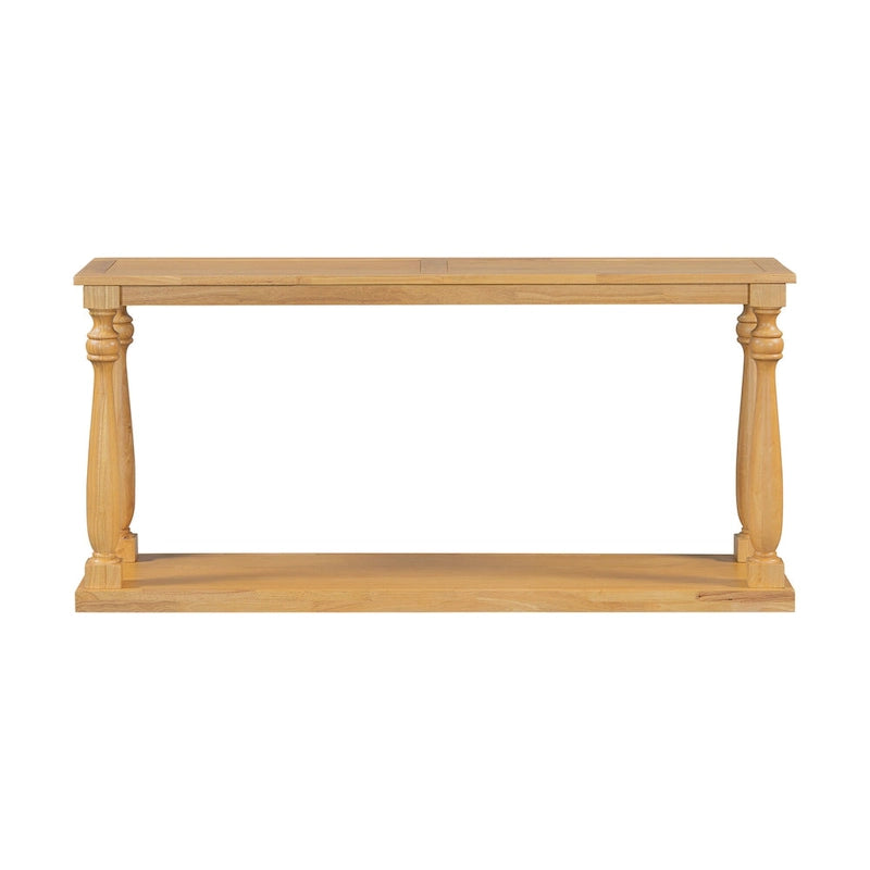 Console de 63 po pour entrée/salon avec étagère de rangement inférieure et pieds sculptés en forme de vase