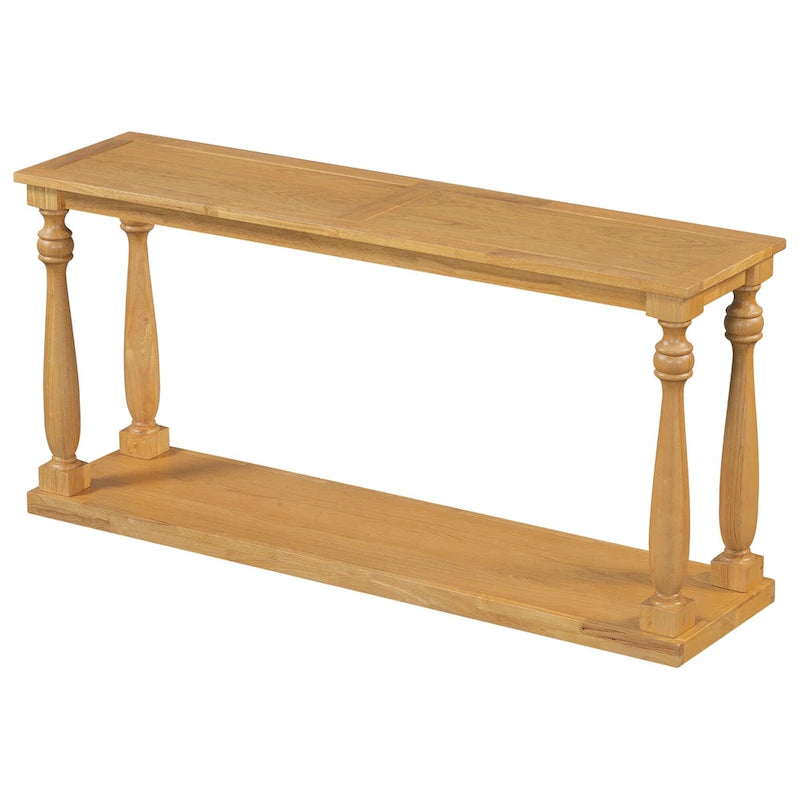 Console de 63 po pour entrée/salon avec étagère de rangement inférieure et pieds sculptés en forme de vase