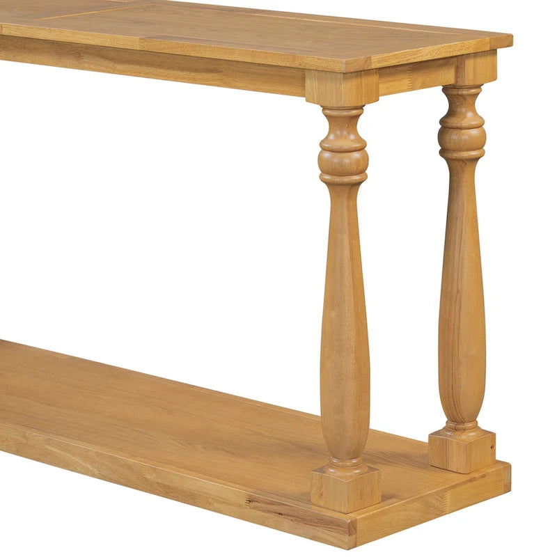 Console de 63 po pour entrée/salon avec étagère de rangement inférieure et pieds sculptés en forme de vase