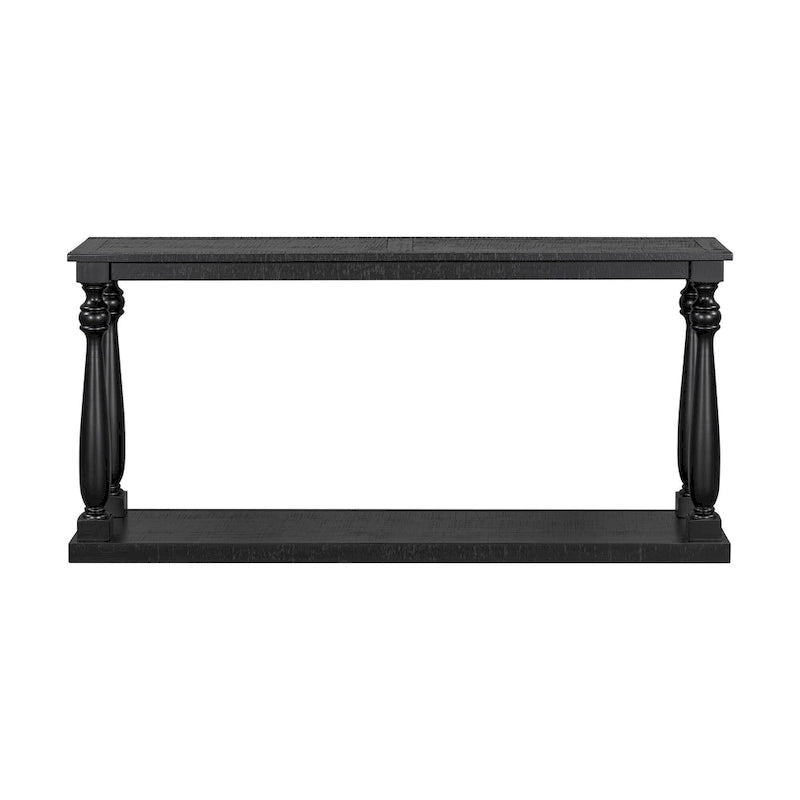 Console de 63 po pour entrée/salon avec étagère de rangement inférieure et pieds sculptés en forme de vase