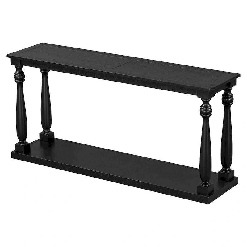 Console de 63 po pour entrée/salon avec étagère de rangement inférieure et pieds sculptés en forme de vase