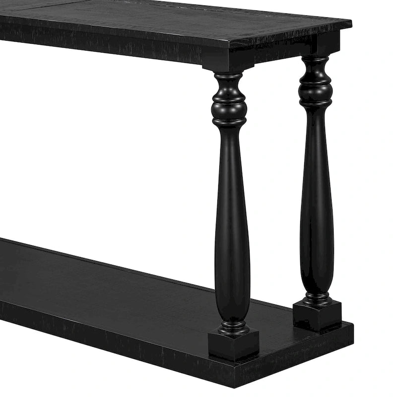 Console de 63 po pour entrée/salon avec étagère de rangement inférieure et pieds sculptés en forme de vase