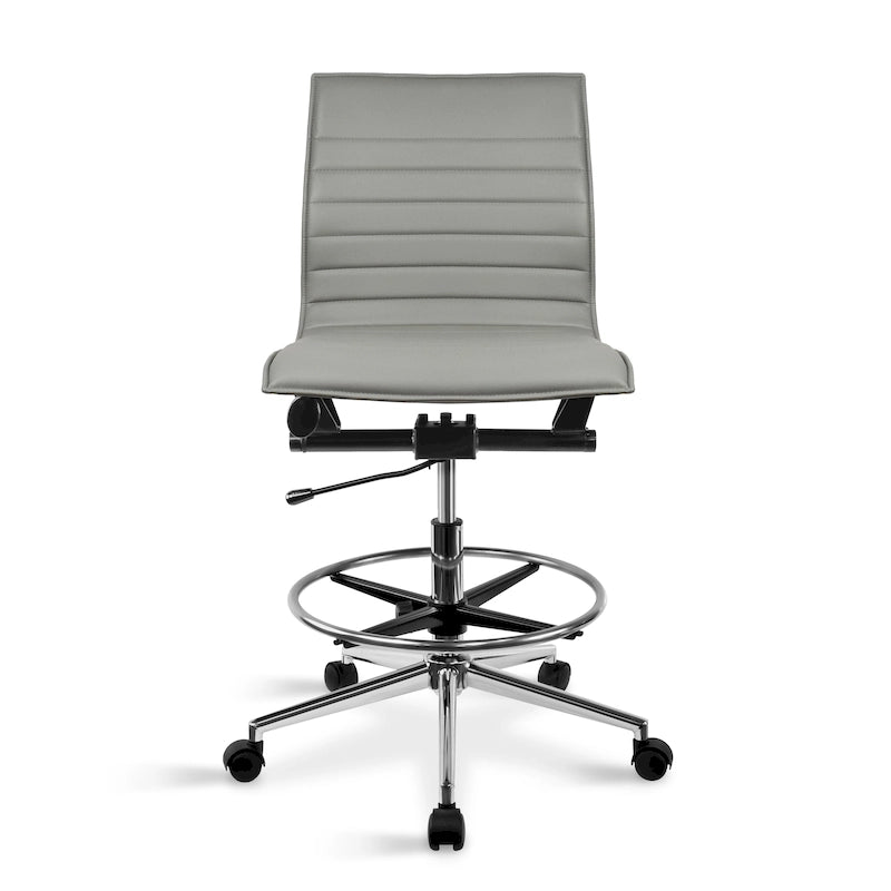 Fauteuil de bureau moderne en similicuir PU rembourré, sans accoudoirs, dossier mi-hauteur avec piètement haut réglable et repose-pieds