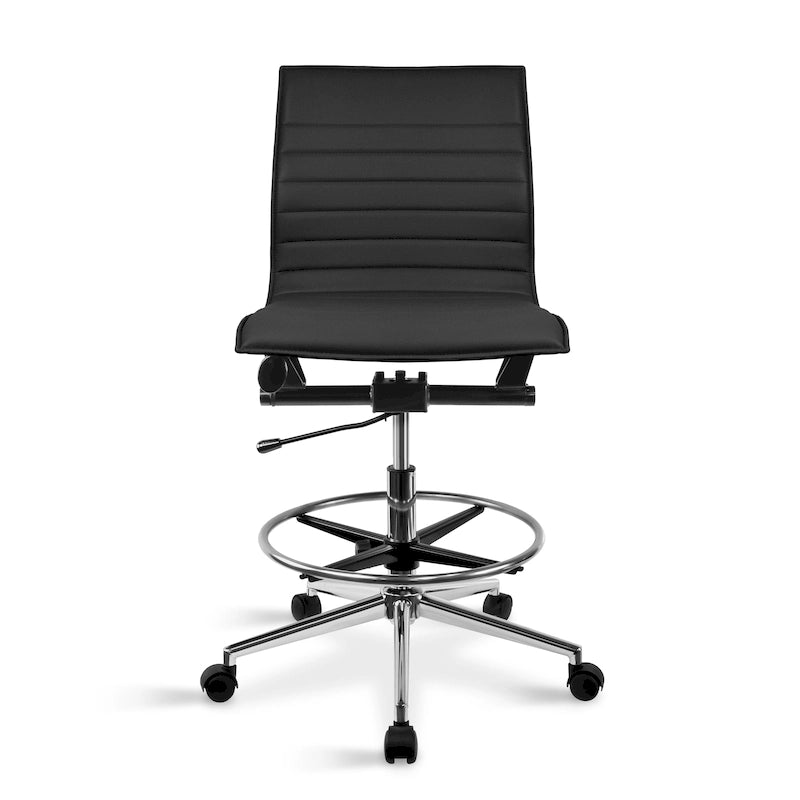 Fauteuil de bureau moderne en similicuir PU rembourré, sans accoudoirs, dossier mi-hauteur avec piètement haut réglable et repose-pieds