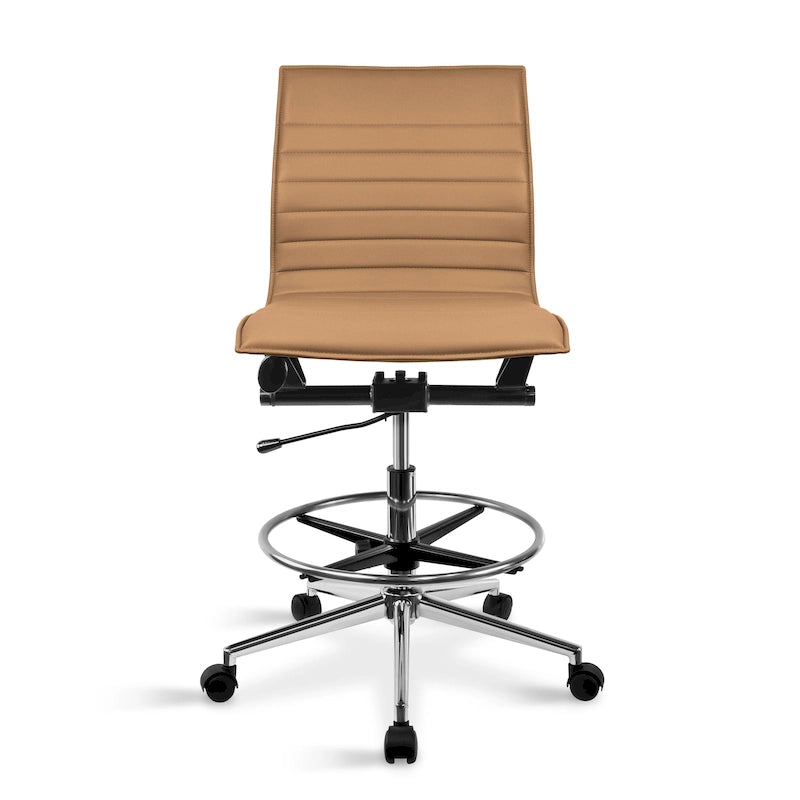 Fauteuil de bureau moderne en similicuir PU rembourré, sans accoudoirs, dossier mi-hauteur avec piètement haut réglable et repose-pieds