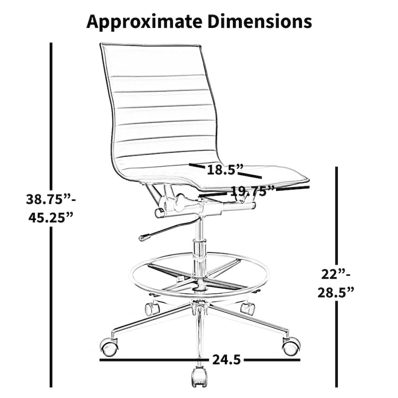 Fauteuil de bureau moderne en similicuir PU rembourré, sans accoudoirs, dossier mi-hauteur avec piètement haut réglable et repose-pieds