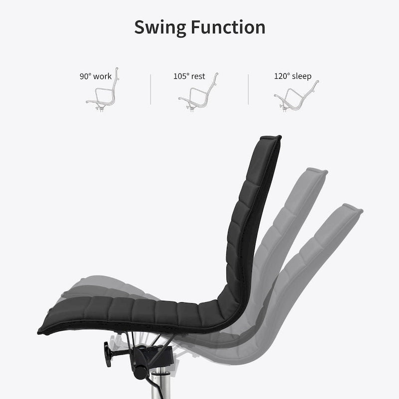 Fauteuil de bureau moderne en similicuir PU rembourré, sans accoudoirs, dossier mi-hauteur avec piètement haut réglable et repose-pieds