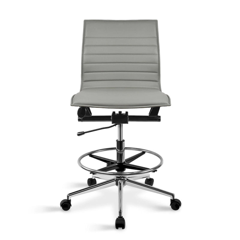 Fauteuil de bureau moderne en similicuir PU rembourré, sans accoudoirs, dossier mi-hauteur avec piètement haut réglable et repose-pieds