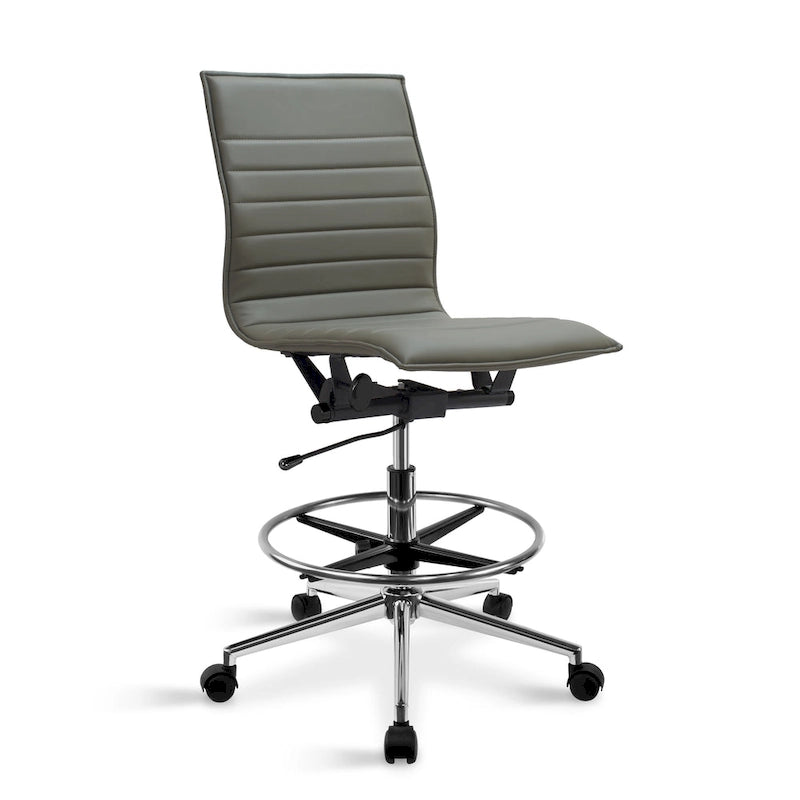 Fauteuil de bureau moderne en similicuir PU rembourré, sans accoudoirs, dossier mi-hauteur avec piètement haut réglable et repose-pieds