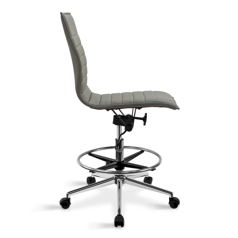 Fauteuil de bureau moderne en similicuir PU rembourré, sans accoudoirs, dossier mi-hauteur avec piètement haut réglable et repose-pieds