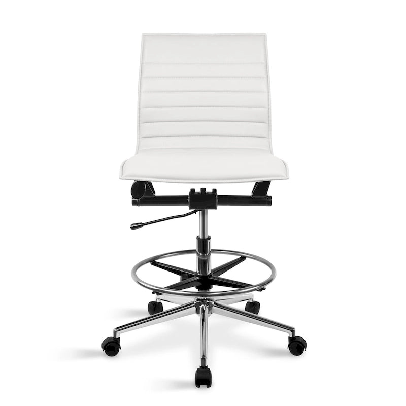 Fauteuil de bureau moderne en similicuir PU rembourré, sans accoudoirs, dossier mi-hauteur avec piètement haut réglable et repose-pieds
