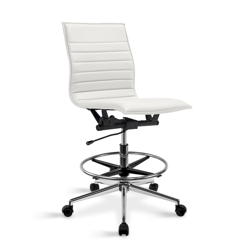 Fauteuil de bureau moderne en similicuir PU rembourré, sans accoudoirs, dossier mi-hauteur avec piètement haut réglable et repose-pieds