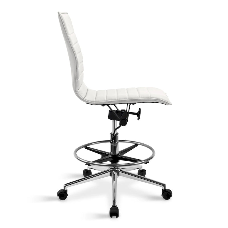 Fauteuil de bureau moderne en similicuir PU rembourré, sans accoudoirs, dossier mi-hauteur avec piètement haut réglable et repose-pieds