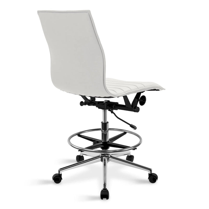Fauteuil de bureau moderne en similicuir PU rembourré, sans accoudoirs, dossier mi-hauteur avec piètement haut réglable et repose-pieds