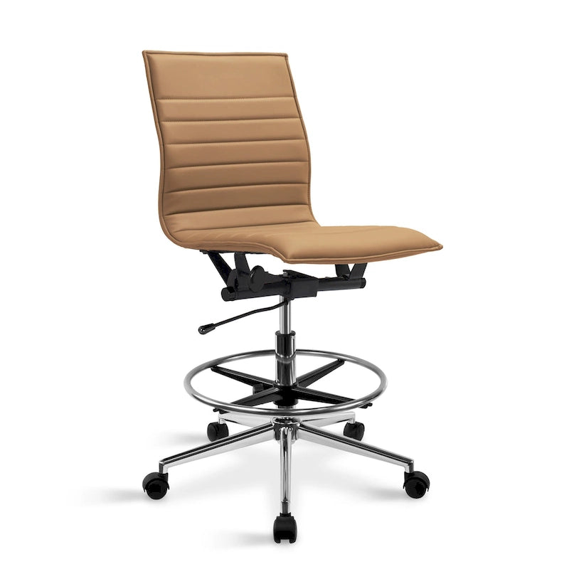 Fauteuil de bureau moderne en similicuir PU rembourré, sans accoudoirs, dossier mi-hauteur avec piètement haut réglable et repose-pieds