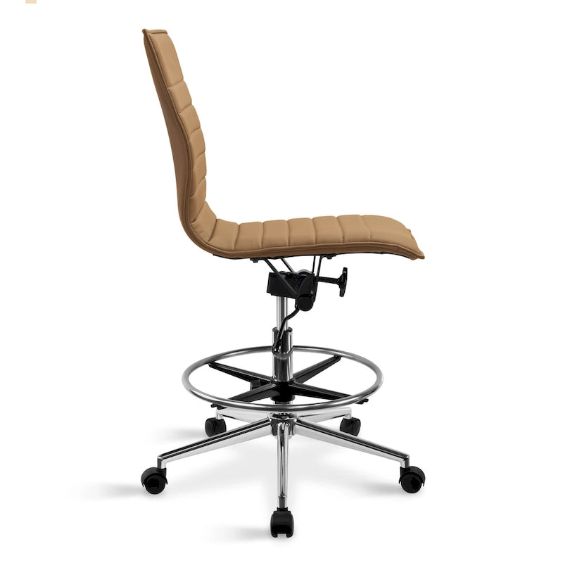 Fauteuil de bureau moderne en similicuir PU rembourré, sans accoudoirs, dossier mi-hauteur avec piètement haut réglable et repose-pieds